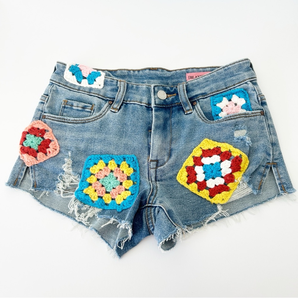 Blank NYC Denim Shorts Crochet Patches Festival 10 Girl (Size 24 Waist)